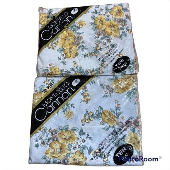 Vintage Floral Twin Sheet Set NWT Yellow Monticello Cannon Retro - Picture 1 of 6